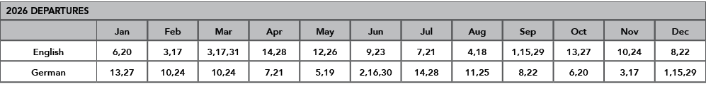 2026 DEPARTURES,,Jan,Feb,Mar,Apr,May,Jun,Jul,Aug,Sep,Oct,Nov,Dec,English,6,20,3,17,3,17,31,14,28,12,26,9,23,7,21,4,18...