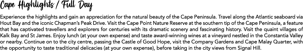 Cape Highlights / Full Day Experience the highlights and gain an appreciation for the natural beauty of the Cape Peni...