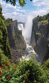 A waterfall with a large amount of water falling over it. AI generated content