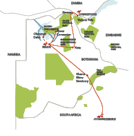 A map of Africa with a red line going through it. Description generated by AI