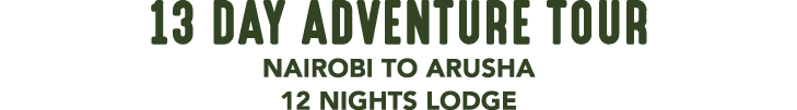 13 DAY ADVENTURE TOUR NAIROBI TO ARUSHA 12 NIGHTS LODGE 