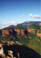 A typical view of a rock formation of three rondavels in Drakensberg.