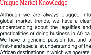 Unique Market Knowledge Although we are always plugged into global market trends, we have a clear understanding about...