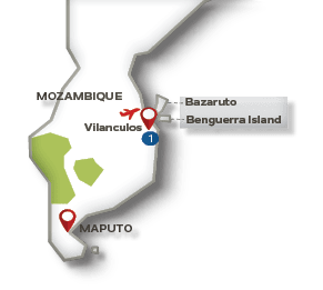 A map of Mozambique with a red dot on it. Description generated by AI