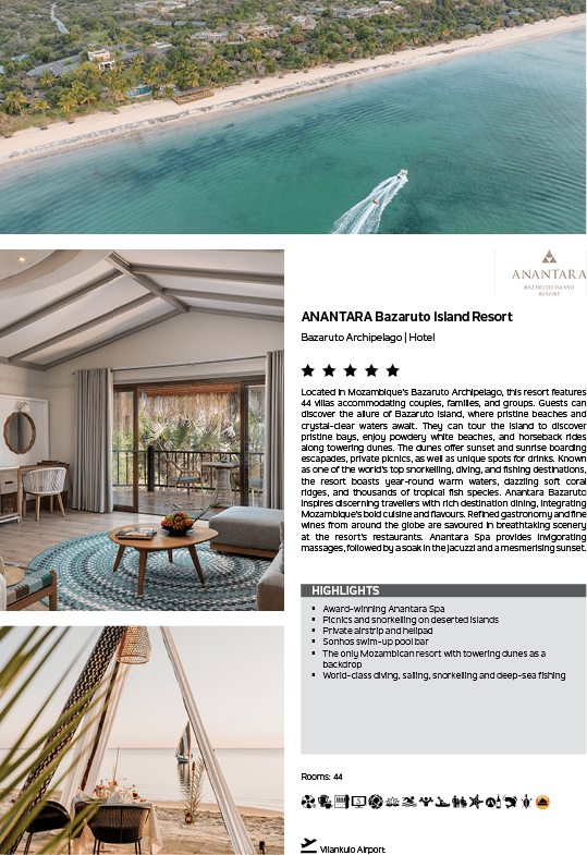 A beachfront hotel advertisement with a photo of a beach and a boat in the background. Description generated by AI