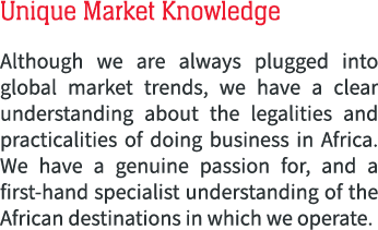 Unique Market Knowledge Although we are always plugged into global market trends, we have a clear understanding about...
