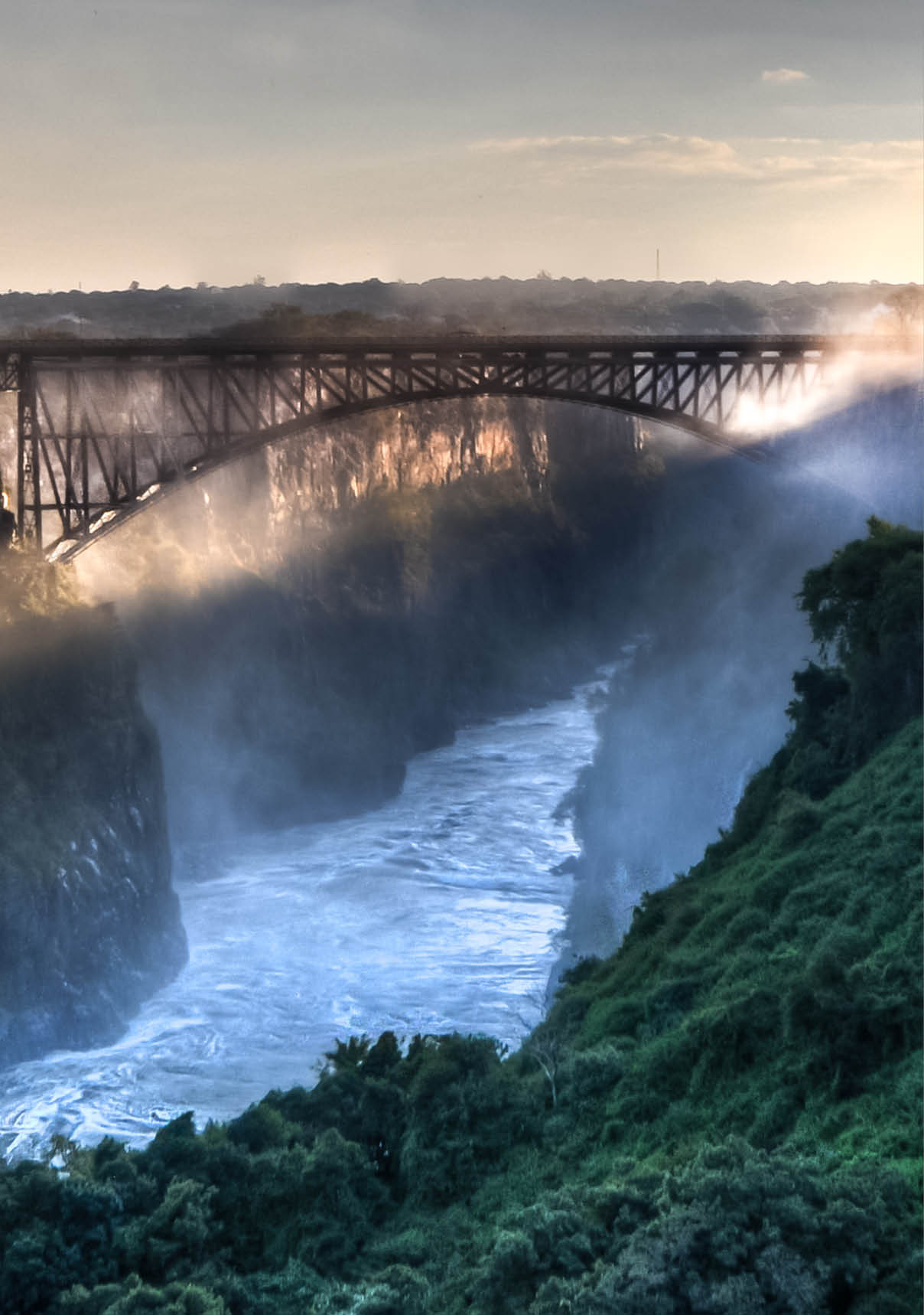 Victoria Falls, located on the Zambezi River on the border between Zambia and Zimbabwe.