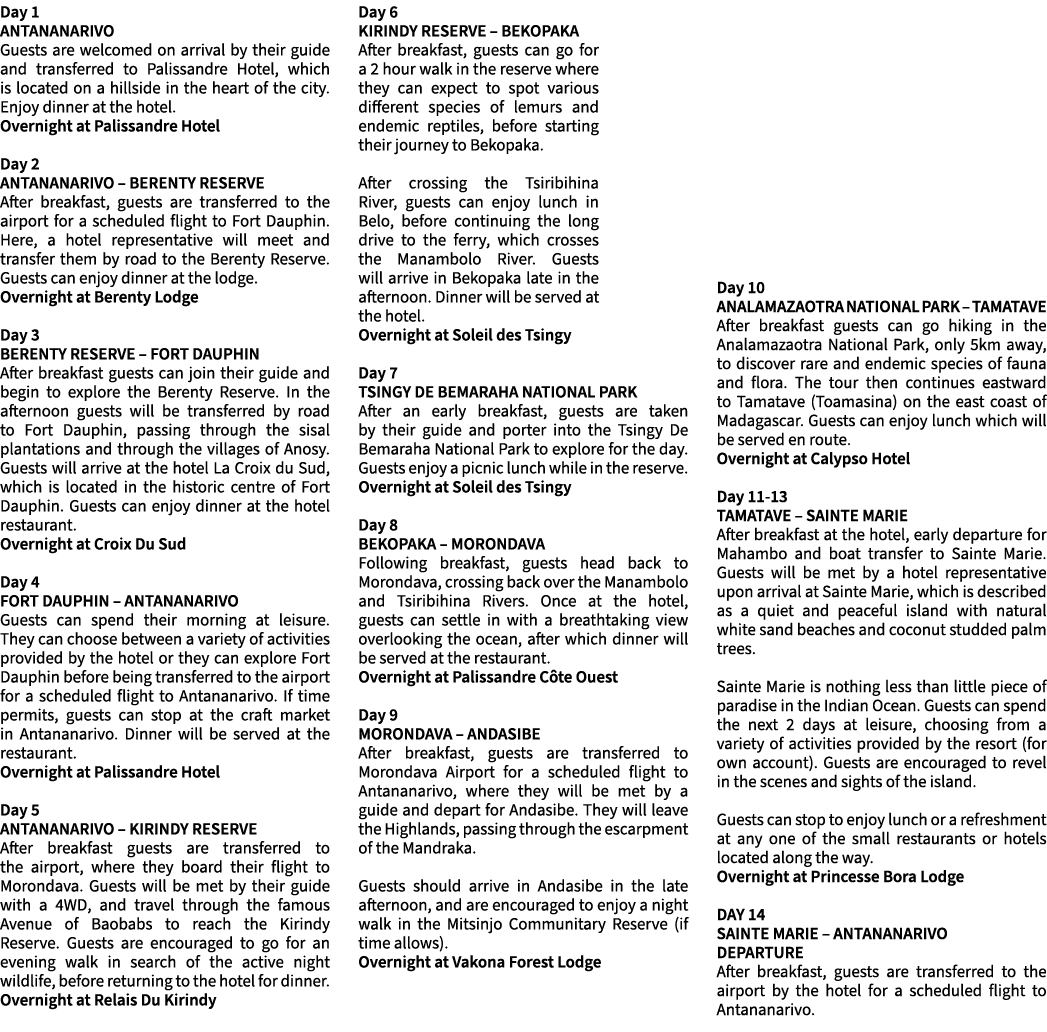 Day 1 ANTANANARIVO Guests are welcomed on arrival by their guide and transferred to Palissandre Hotel, which is locat...