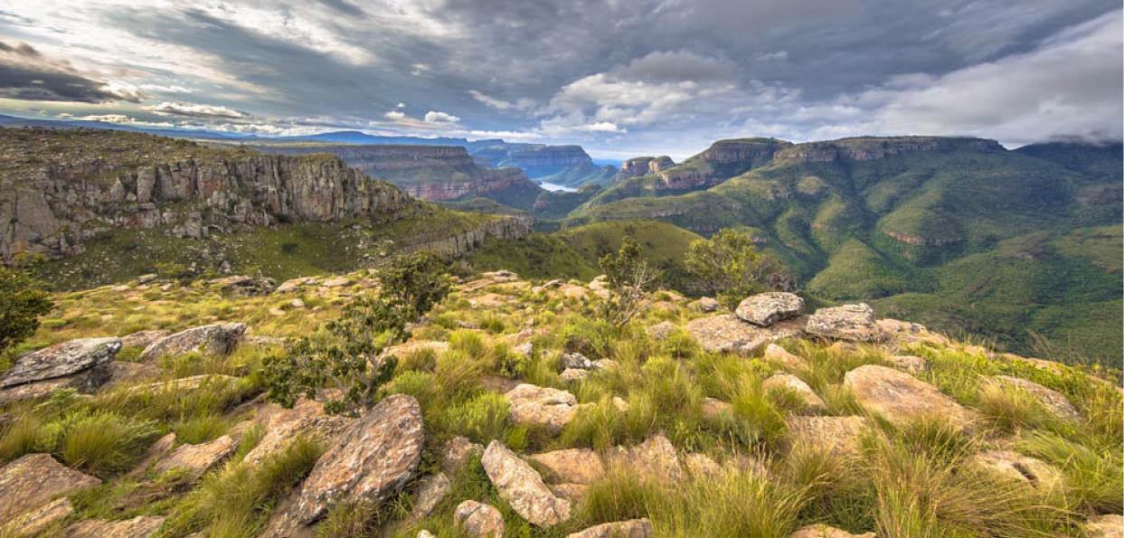 Blyde river Canyon panorama from Lowveld viewpoint over panoramic scenery in Mpumalanga South Africa