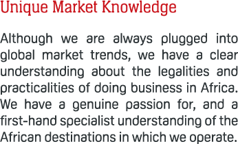 Unique Market Knowledge Although we are always plugged into global market trends, we have a clear understanding about...