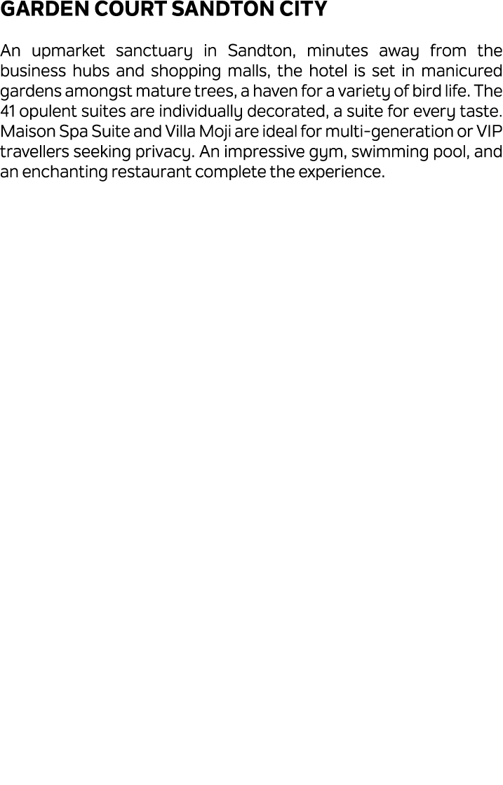 Garden Court Sandton City An upmarket sanctuary in Sandton, minutes away from the business hubs and shopping malls, t...