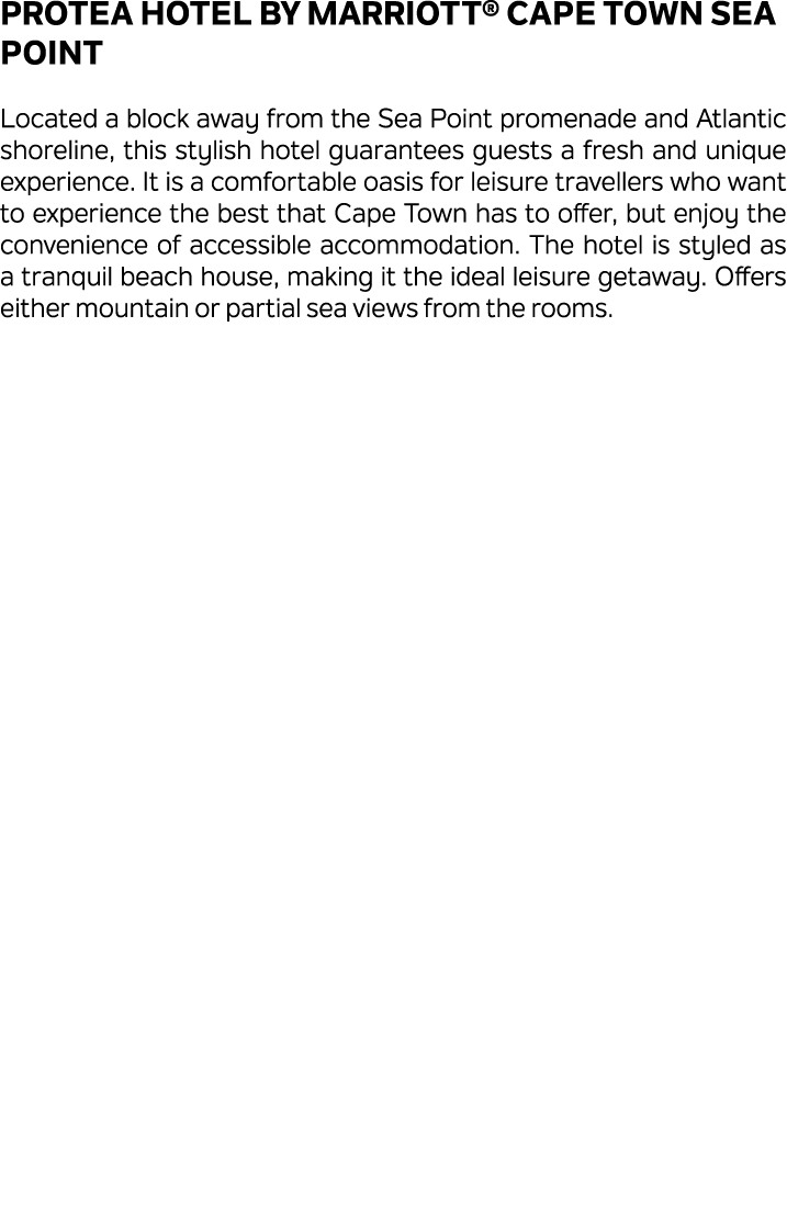 Protea Hotel by Marriott® Cape Town Sea Point Located a block away from the Sea Point promenade and Atlantic shorelin...