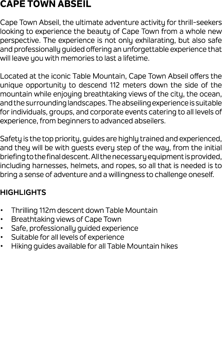 Cape Town Abseil Cape Town Abseil, the ultimate adventure activity for thrill seekers looking to experience the beaut...