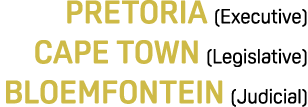 PRETORIA (Executive) CAPE TOWN (Legislative) BLOEMFONTEIN (Judicial)