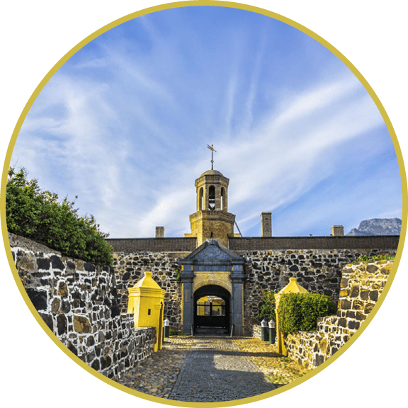 Entrance to the Castle of Good Hope or Cape Town Castle (Kasteel die Goeie Hoop) - bastion fort built in the XVII century in Cape Town. Cape Town, Western Cape, South Africa.