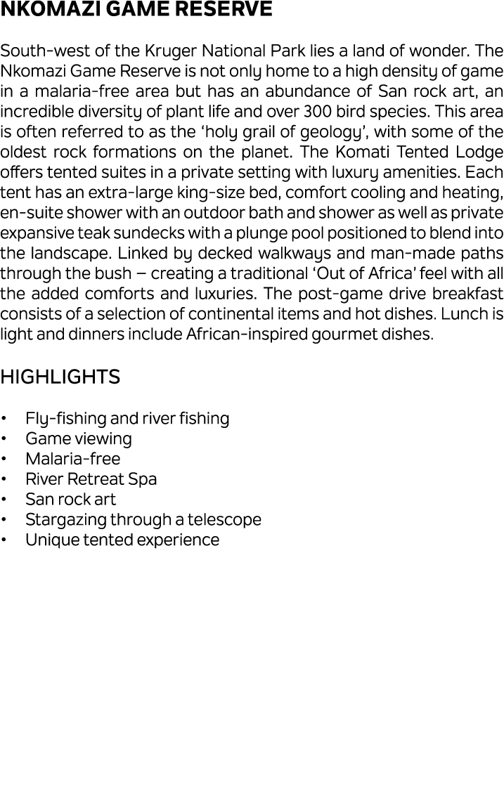 Nkomazi Game Reserve South west of the Kruger National Park lies a land of wonder. The Nkomazi Game Reserve is not on...