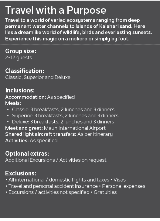 Travel with a Purpose Travel to a world of varied ecosystems ranging from deep permanent water channels to islands of...