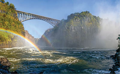 View of Bridge across the Zambezi River from the Boiling Pot. Victoria Falls. Livingstone. Zambia