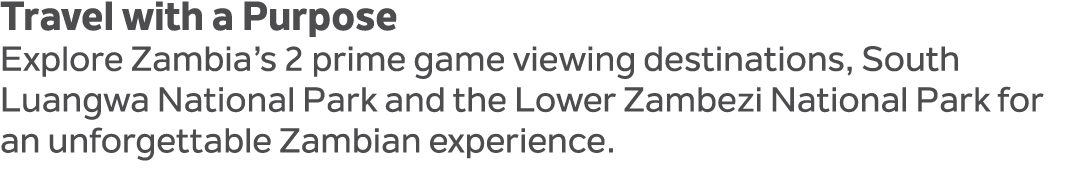Travel with a Purpose Explore Zambia’s 2 prime game viewing destinations, South Luangwa National Park and the Lower Z...