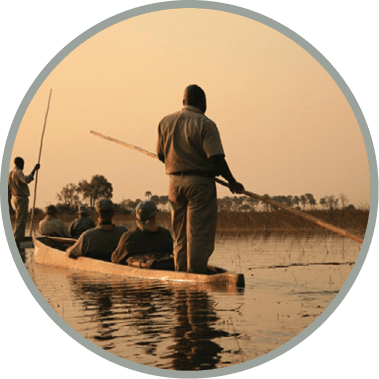 Sailing in traditional mokoro in The Okavango Delta, Botswana