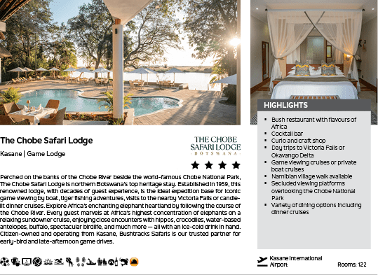 A brochure for the Chobe Safari Lodge. Description generated by AI