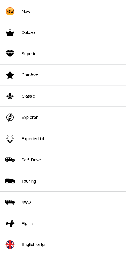 ￼,New,￼,Deluxe,￼,Superior,￼,Comfort,￼,Classic,￼,Explorer,￼,Experiential,￼,Self Drive,￼,Touring,￼,4WD,￼,Fly in,￼,Engli...