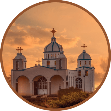 Beautiful architecture of Orthodox Christian Church in sunset, Oromia Region Ethiopia, Africa