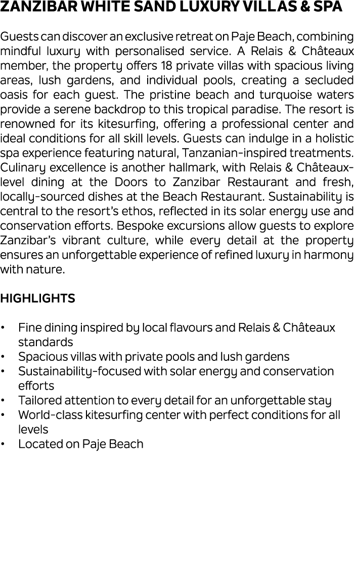 Zanzibar White Sand Luxury Villas & Spa Guests can discover an exclusive retreat on Paje Beach, combining mindful lux...