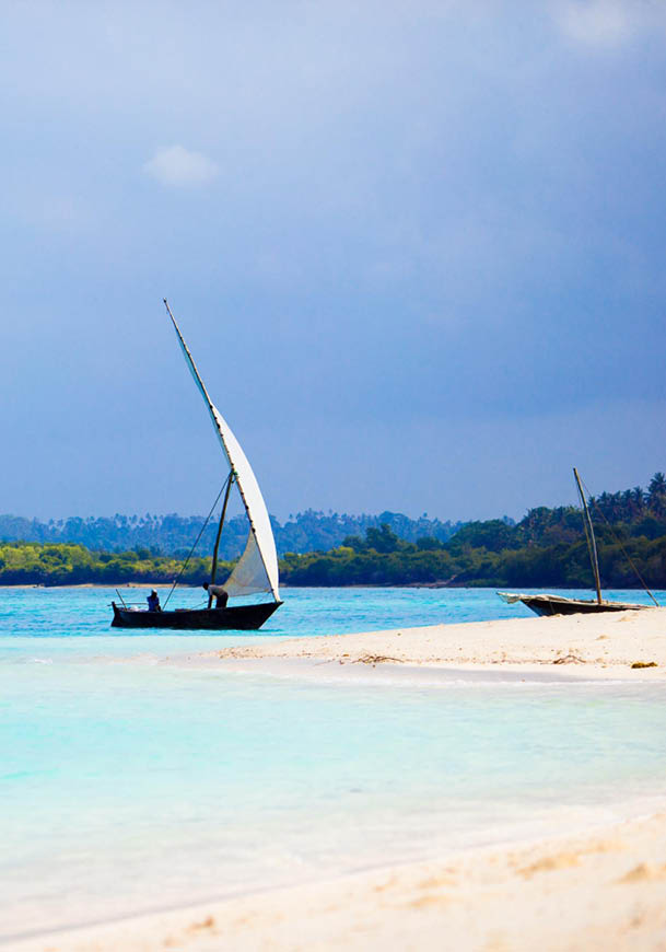 Small wooden boat in stunning turquoise water