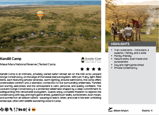 A page with a photo of a camping area with a hot air balloon in the sky. Description generated by AI