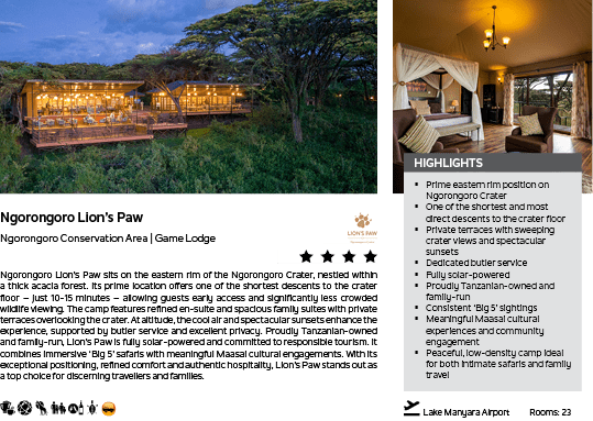 A brochure for a lodge in Africa. Description generated by AI