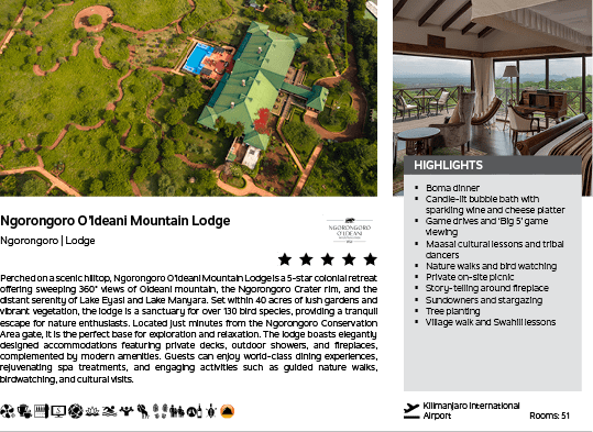 A brochure for the Ngorogoro Mountain Lodge. Description generated by AI