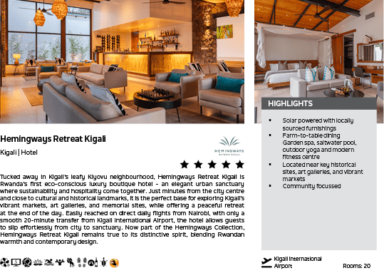 A magazine advertisement for a hotel in Kigali. Description generated by AI