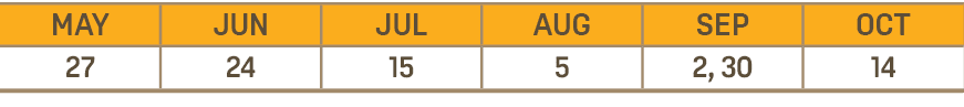 MAY,JUN,JUL,AUG,SEP,OCT,27,24,15,5,2, 30,14