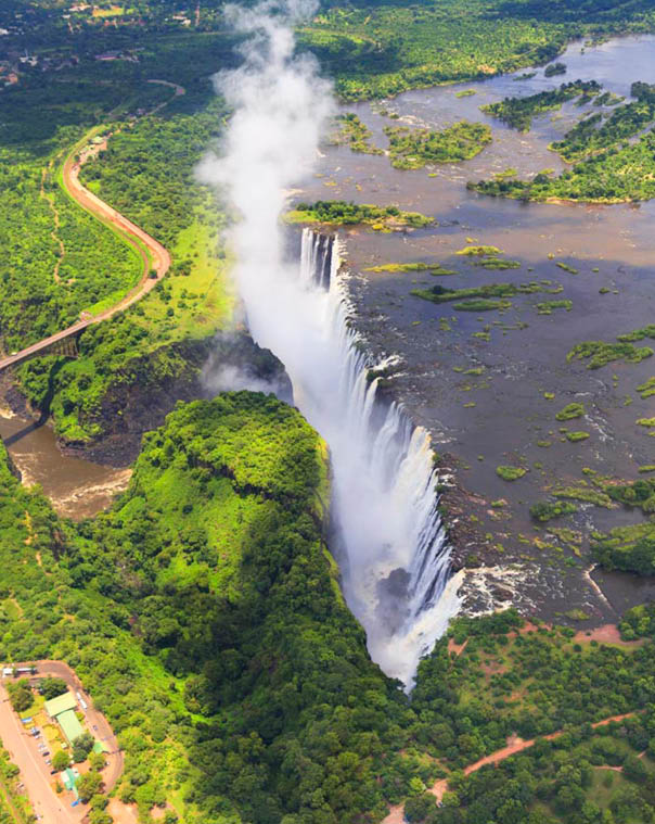 Victoria Falls (or Mosi-oa-Tunya (Tokaleya Tonga: the Smoke that Thunders) is a waterfall in southern Africa on the Zambezi River at the border of Zambia and Zimbabwe.