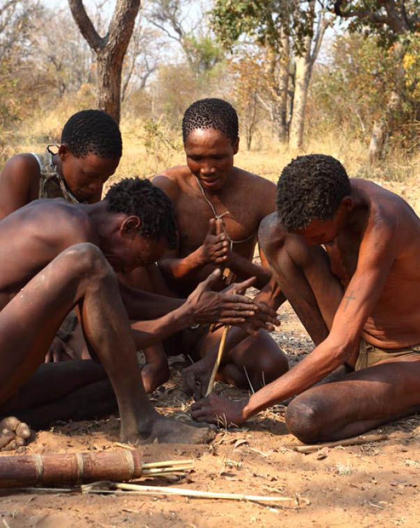 Bushmen in Namibia are making fire