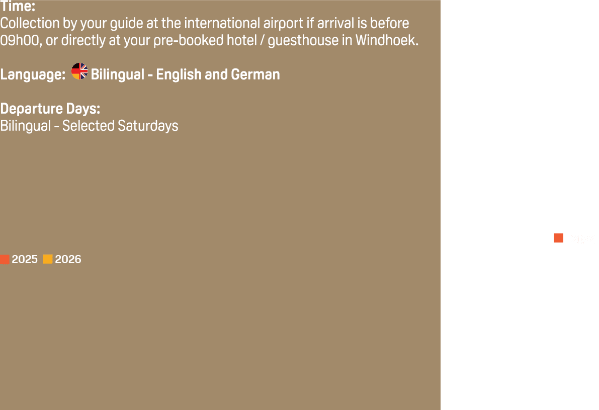 Time: Collection by your guide at the international airport if arrival is before 09h00, or directly at your pre booke...