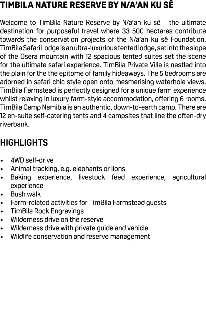 TimBila Nature Reserve by N/a’an ku s Welcome to TimBila Nature Reserve by N/a’an ku s  – the ultimate destination f...