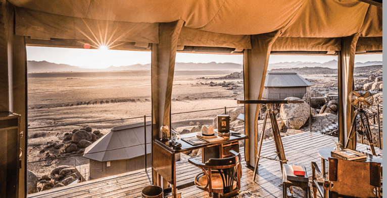 A room with a view of a desert landscape. AI generated content