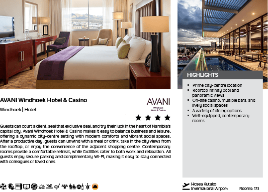 A hotel advertisement for the Avanii Windhoek Hotel Casino. AI generated content