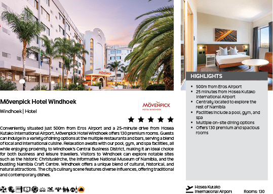 A hotel advertisement for the Movenpick Windhoek hotel. AI generated content