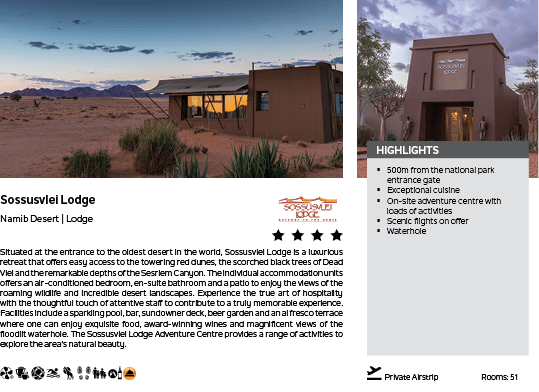 A brochure for a desert lodge with a photo of the lodge and a description of the amenities. AI generated content