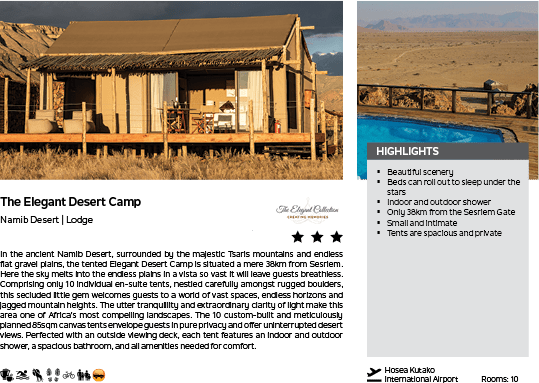 A website page advertising a desert camp with a photo of a house and a pool. AI generated content
