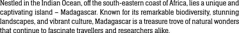 Nestled in the Indian Ocean, off the south eastern coast of Africa, lies a unique and captivating island – Madagascar...