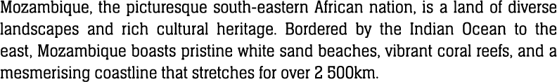 Mozambique, the picturesque south eastern African nation, is a land of diverse landscapes and rich cultural heritage....