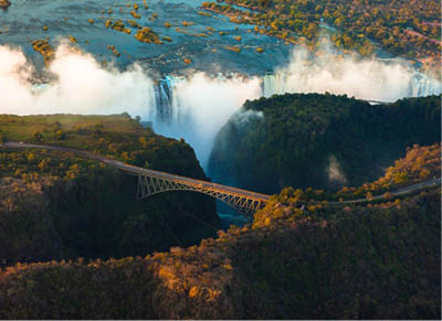 Victoria Falls from the air in the afternoon