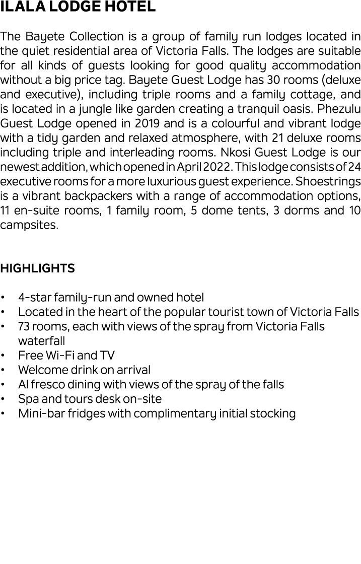 Ilala Lodge Hotel The Bayete Collection is a group of family run lodges located in the quiet residential area of Vict...