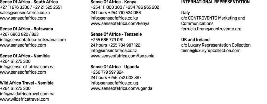 Sense Of Africa South Africa +27 11 676 3300 / +27 21 525 2551 sales@senseofafrica.co.za www.senseofafrica.com Sense ...