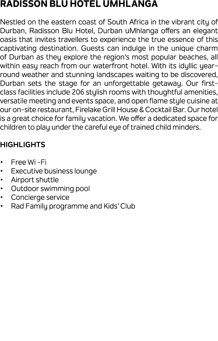 Radisson Blu Hotel uMhlanga Nestled on the eastern coast of South Africa in the vibrant city of Durban, Radisson Blu ...