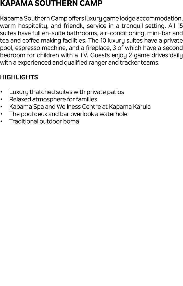 Kapama Southern Camp Kapama Southern Camp offers luxury game lodge accommodation, warm hospitality, and friendly serv...